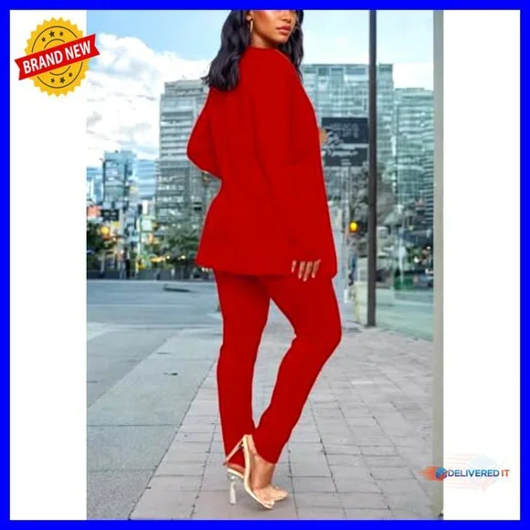 Women's 2-Piece Suit Set Long Sleeve Blazer and Pencil Pants Business Casual - Picture 4 of 6